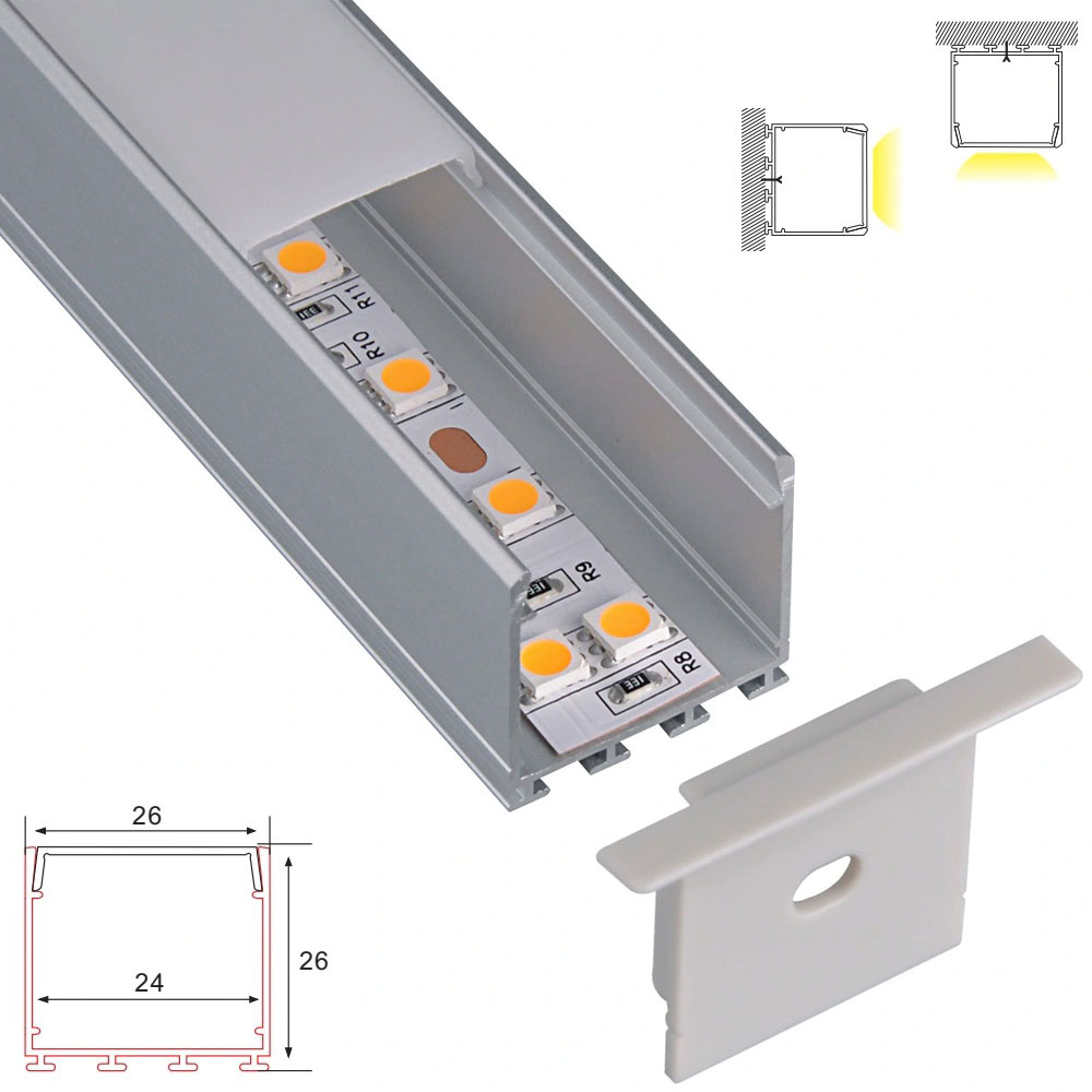 C088 Aluminum Channel - Surface - For Strips Up To 24mm - 1m / 2m