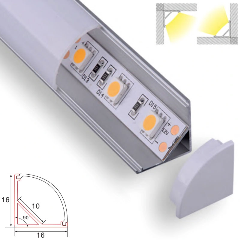 C003A LED Aluminum profile - Corner - For Strips Up To 10mm - 1m / 2m