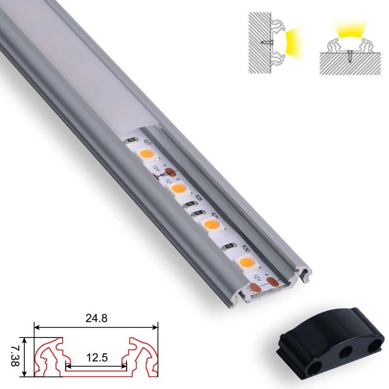 C025 LED Aluminum profile - Surface - For Strips Up To 12mm - 1m / 2m