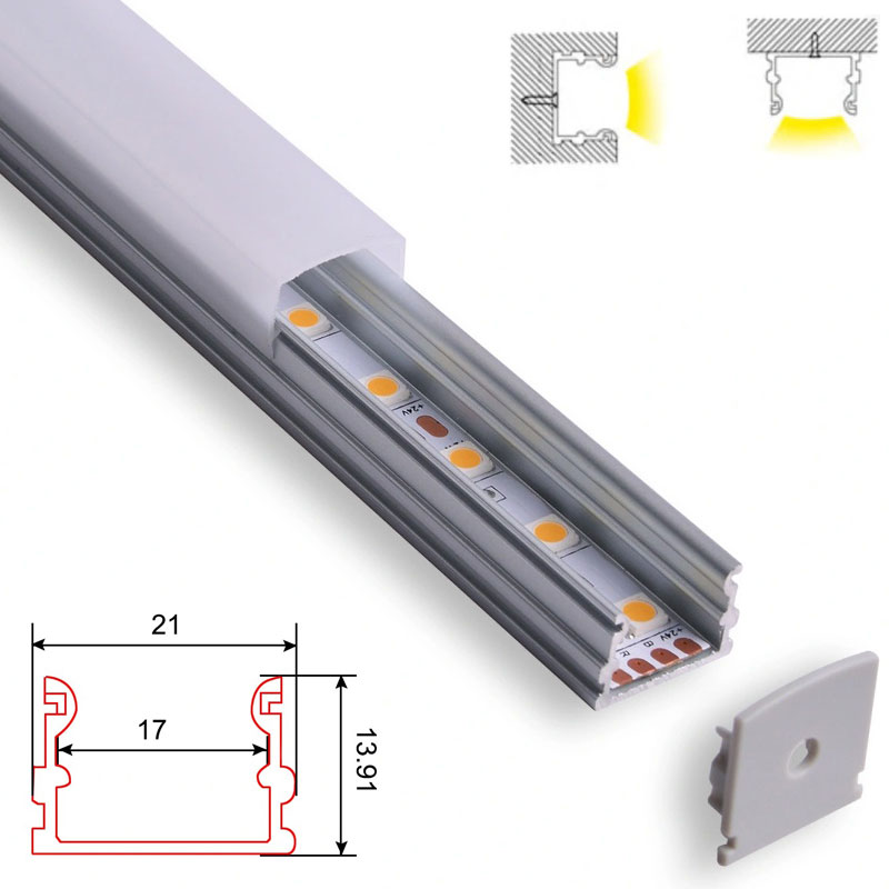 C036 LED Aluminum profile - Surface - For Strips Up To 15mm - 1m / 2m