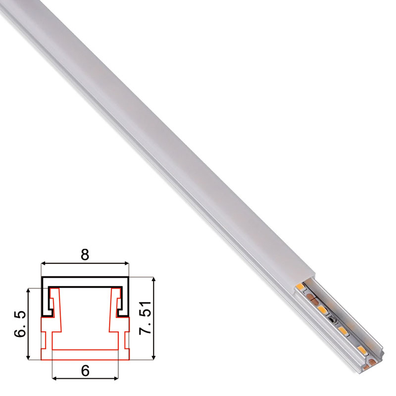 C044 LED Aluminum profile - Surface - For Strips Up To 5mm - 1m / 2m