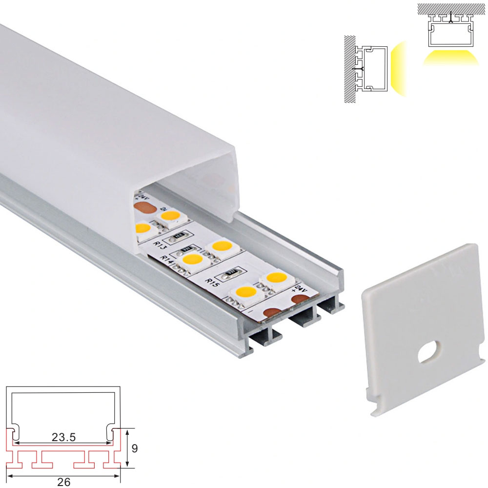 C073B Aluminum Channel - Surface - For Strips Up To 23mm - 1m / 2m