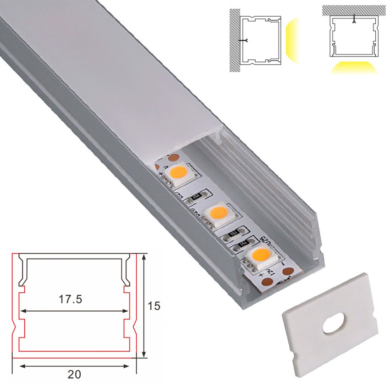 C090 LED Aluminum profile - Surface - For Strips Up To 15mm - 1m / 2m