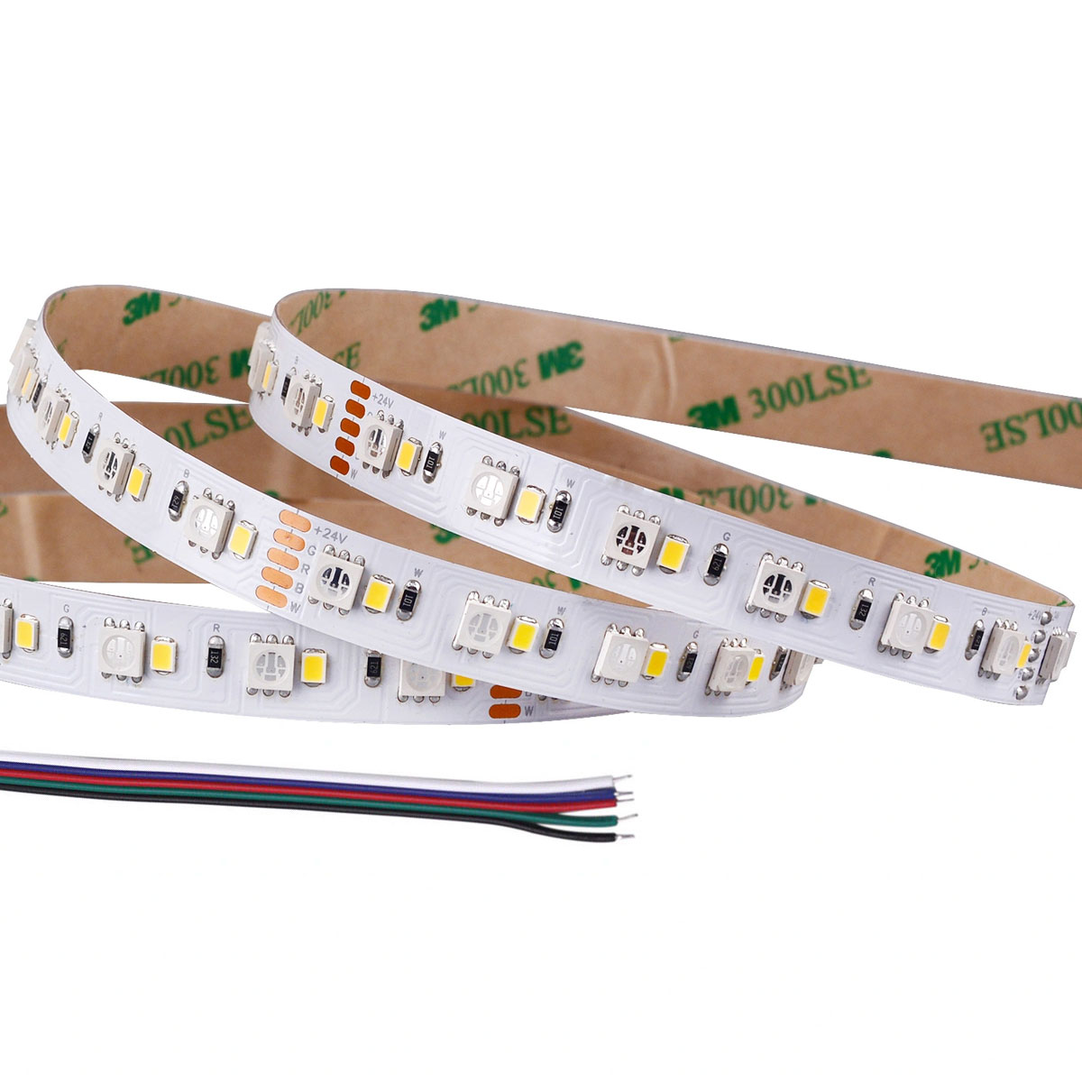 5m RGB+W LED Strip Light - Color-Changing LED Tape Light - 12V / 24V - IP20