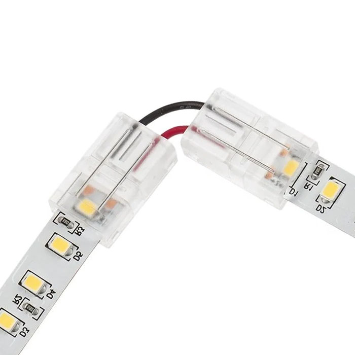 Solderless Clamp-On Left / Right 'L' Wire Connector - 10mm Single Color LED Strip Lights