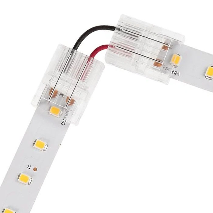 Solderless Clamp-On Left / Right 'L' Wire Connector - 12mm Single Color LED Strip Lights - 22 AWG