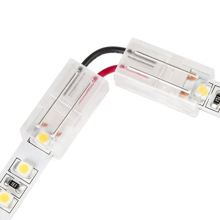 Solderless Clamp-On Left / Right L Wire Connector - 8mm Single Color LED Strip Lights