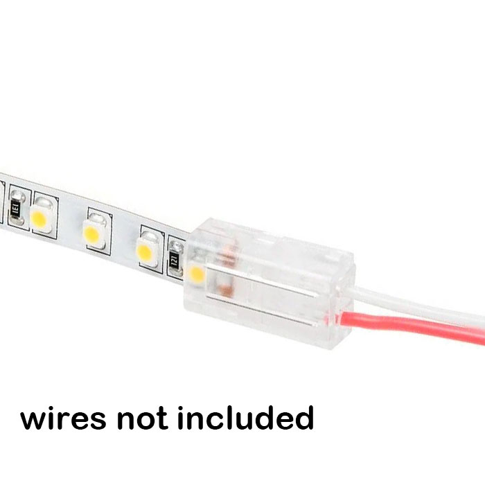 Solderless Clamp-On LED Strip Light to Wire - 8mm Single Color Strips - 22 AWG