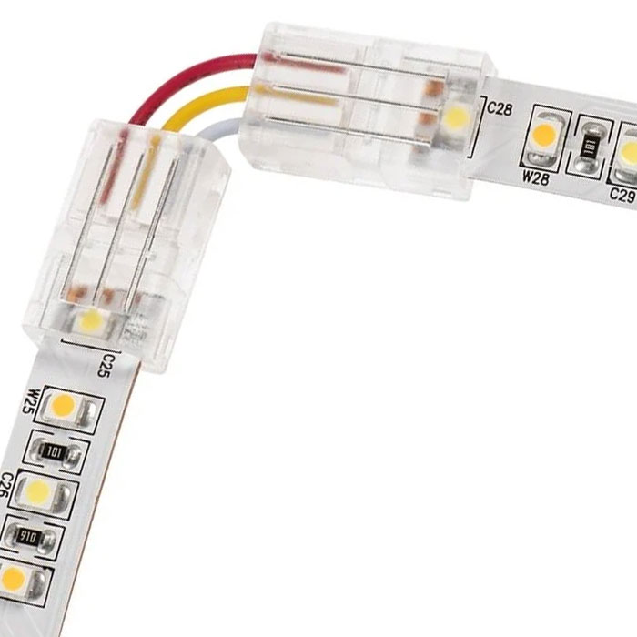 Solderless Clamp-On Left / Right L Wire Connector - 10mm Tunable White LED Strip Lights