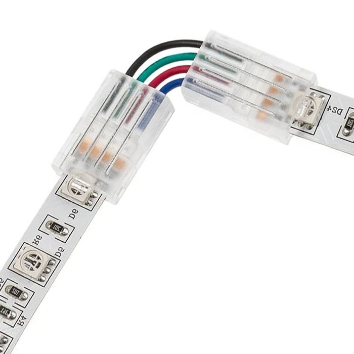 Solderless Clamp-On Left / Right L Wire Connector - 10mm RGB LED Strip Lights