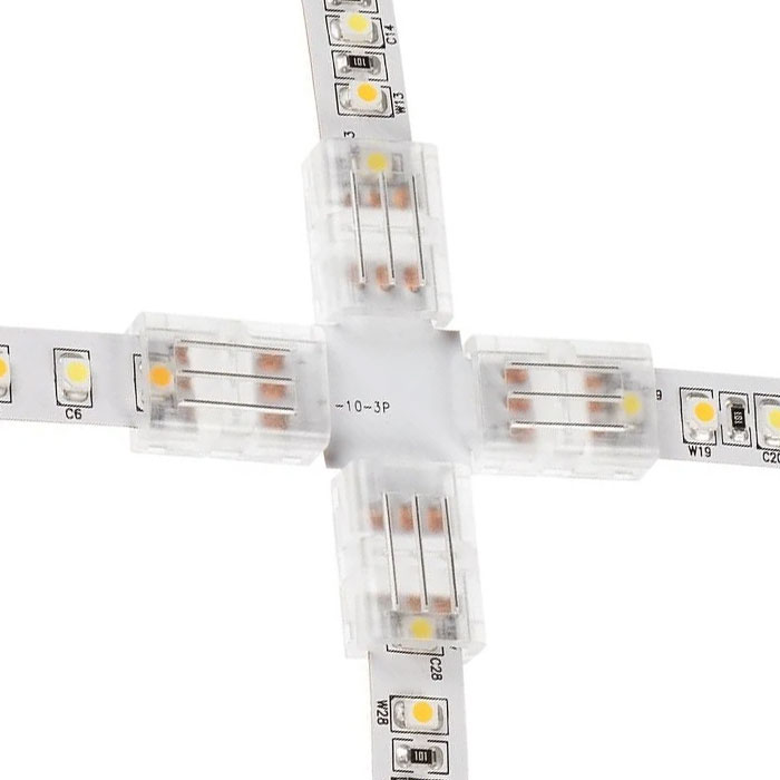 Solderless Clamp-On Cross Connector for 10mm Tunable White LED Strip Lights