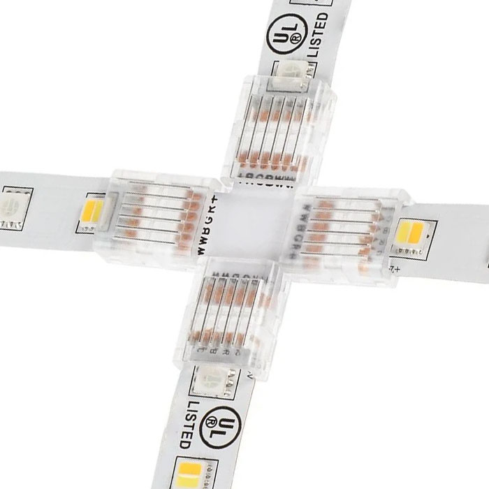 Solderless Clamp-On Cross Connector for 12mm RGB + CCT LED Strip Lights