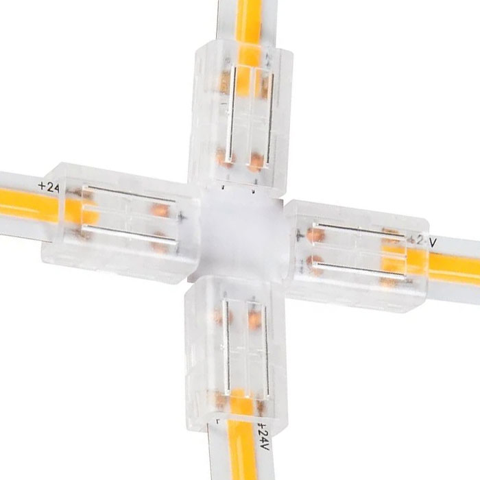 Solderless Clamp-On Cross Connector for 8mm COB LED Strip Lights