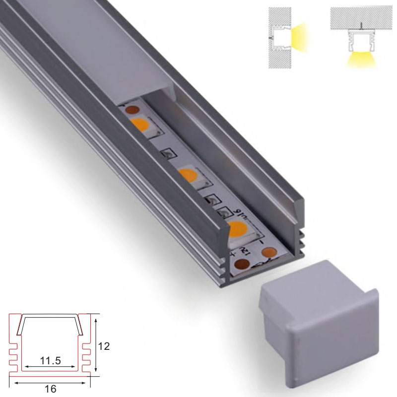 C012 Aluminum Channel - Surface - For Strips Up To 10mm - 1m / 2m